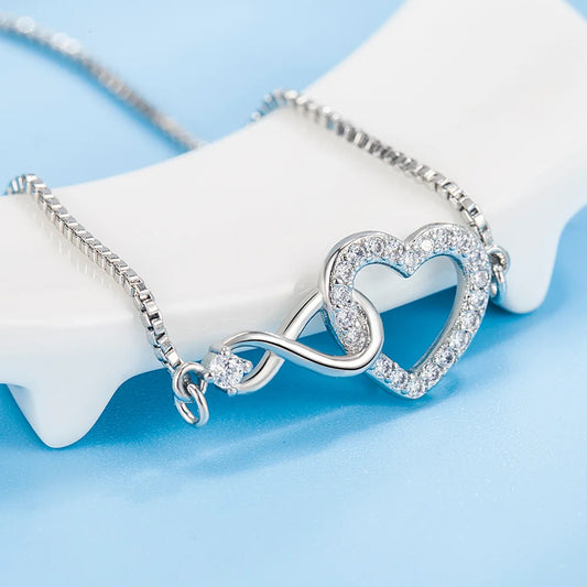 Fine 925 Sterling Silver Crystal Heart Bracelet