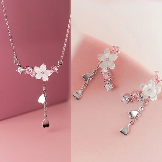 Romantic Pink Cherry Blossom Clavicle Chain