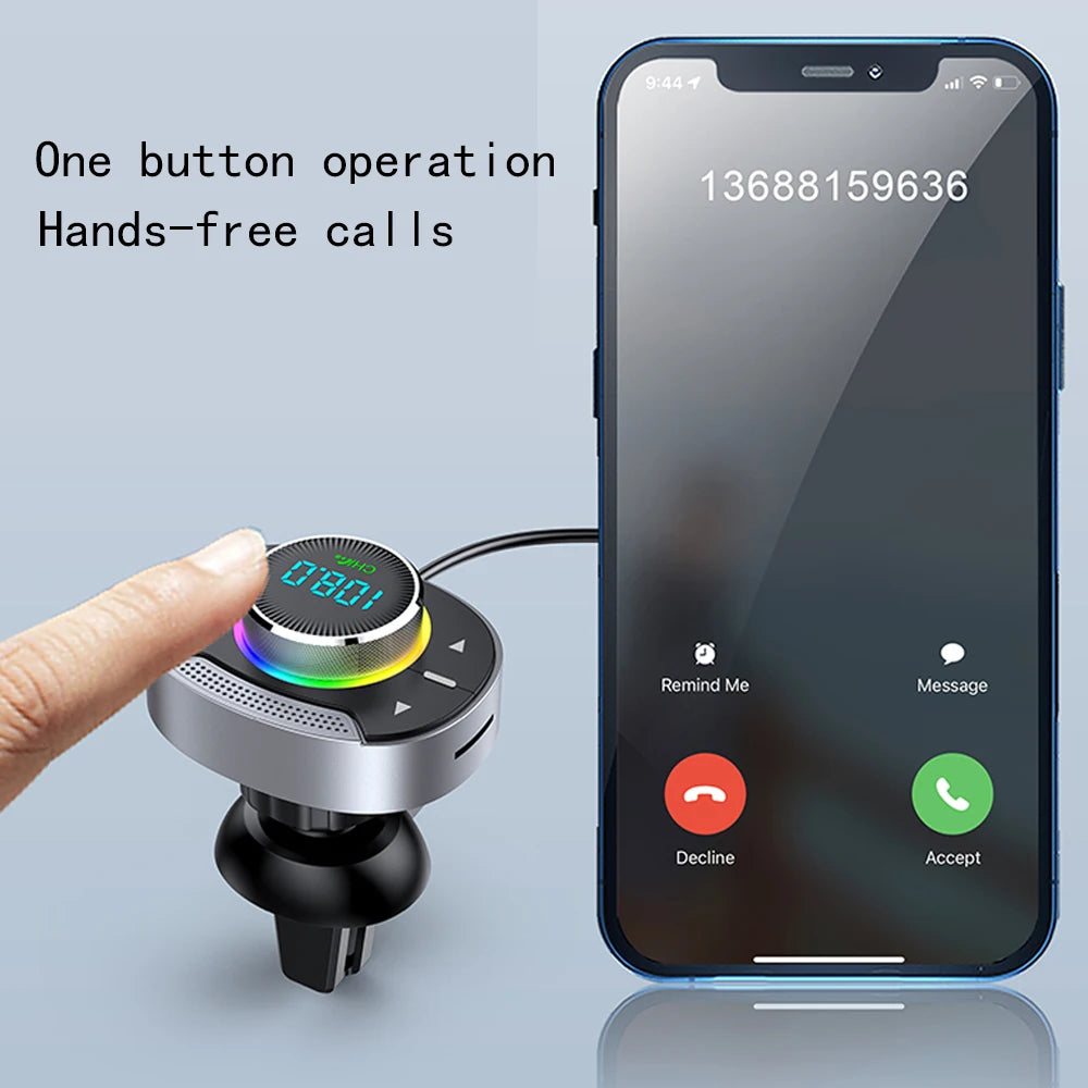LED Car Bluetooth 5.3 FM Car Transmitter 3.5mm AUX Adapter MP3 Player PD30W QC18W Fast Charger Hands-Free Calls Car Accessories