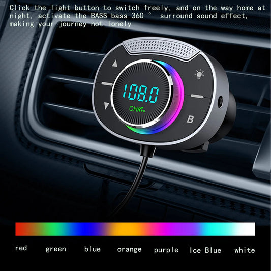 LED Car Bluetooth 5.3 FM Car Transmitter 3.5mm AUX Adapter MP3 Player PD30W QC18W Fast Charger Hands-Free Calls Car Accessories