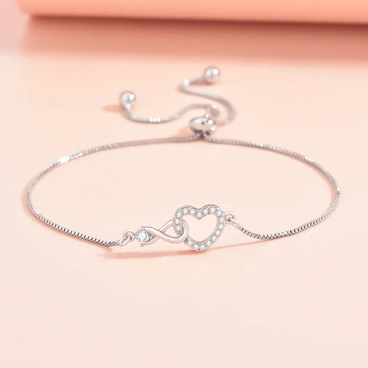 Fine 925 Sterling Silver Crystal Heart Bracelet