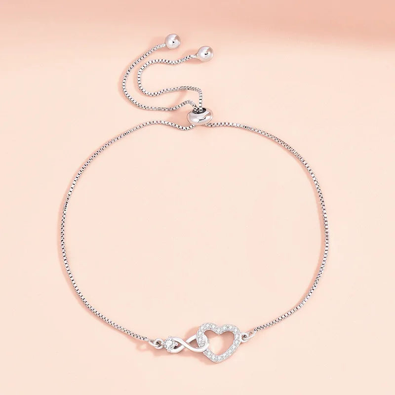 Fine 925 Sterling Silver Crystal Heart Bracelet