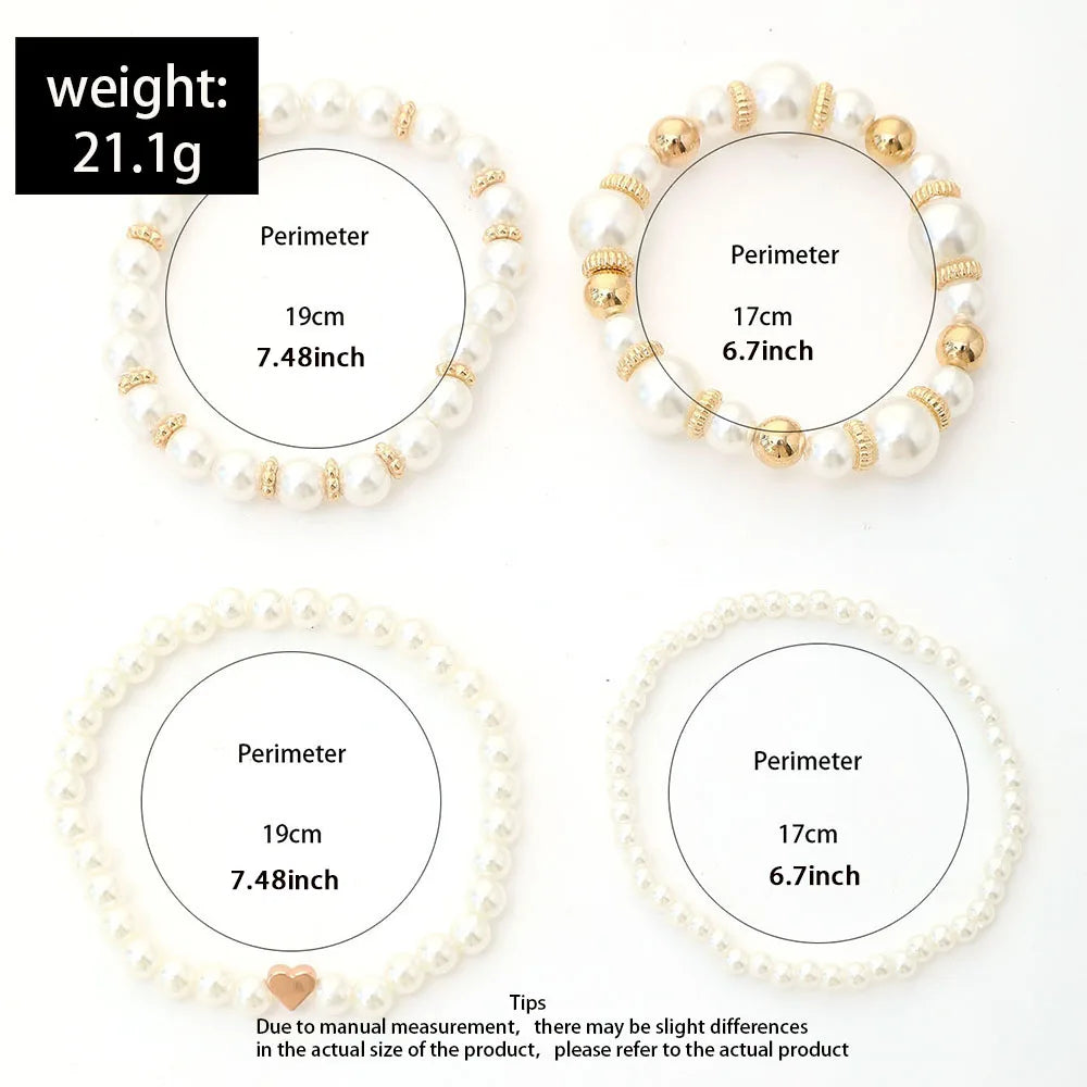 4pcs/Set Simple White Faux Pearls Bracelet Set